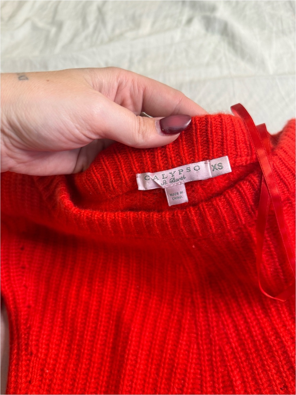 Red Ribbed Bell-Sleeve Sweater - Picture 3 of 4